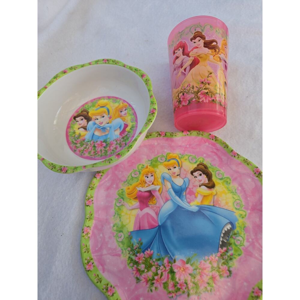 Disney Princess Zak Designs: Melamine Plate Bowl& Cup Cinderella, Belle, Aurora
